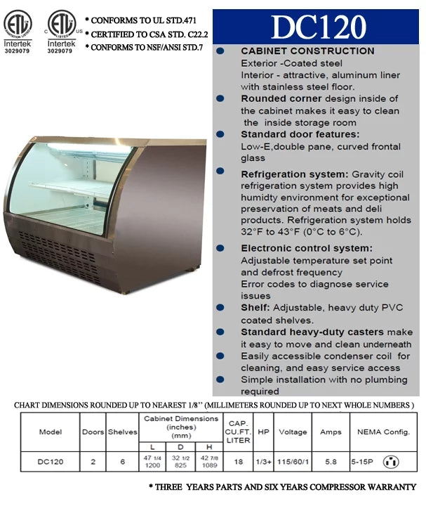 18 Cu Ft 48 ins Commercial Refrigerator Display Case with Curved Glass X4563