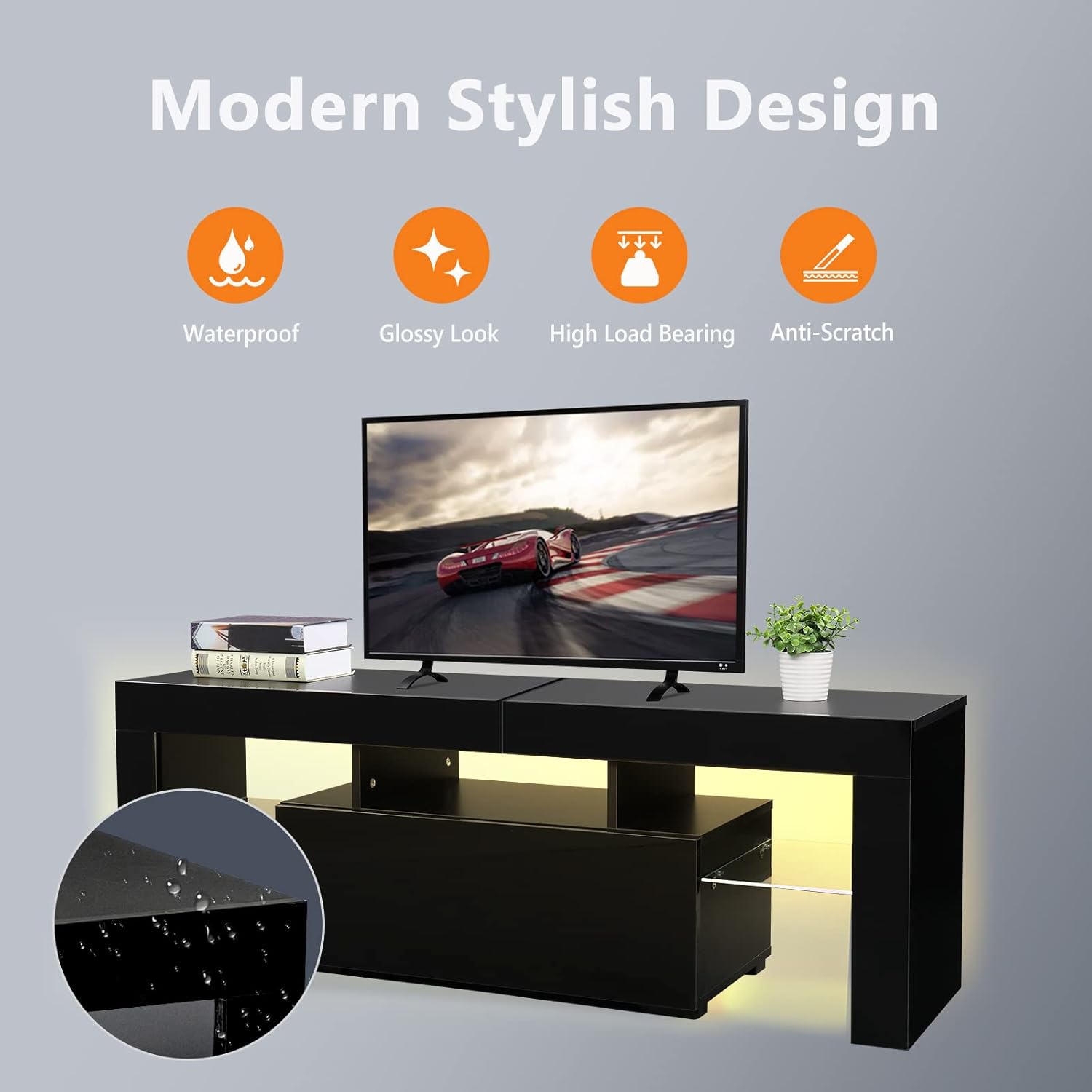 Black LED TV Stand, 51'' x 14'' x 18'' U231