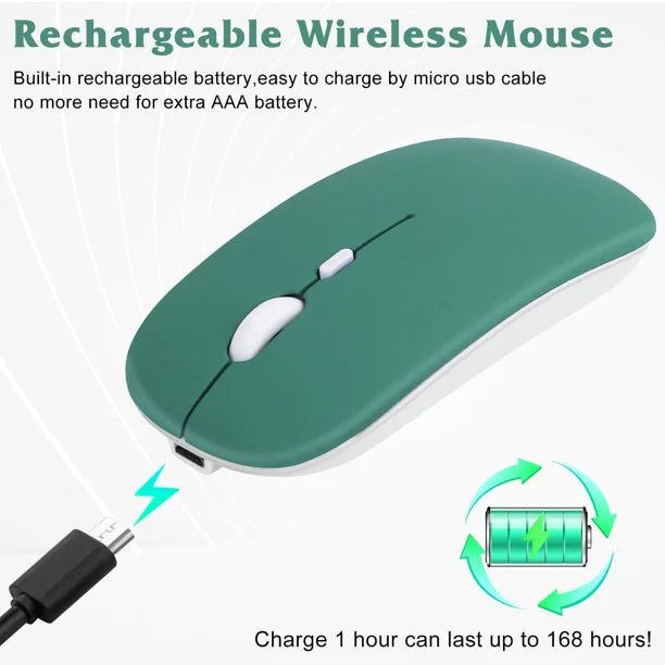 Rechargeable Bluetooth Keyboard and Mouse Combo Ultra Slim Full-Size Ergonomic Mouse - Jade Green Q16317