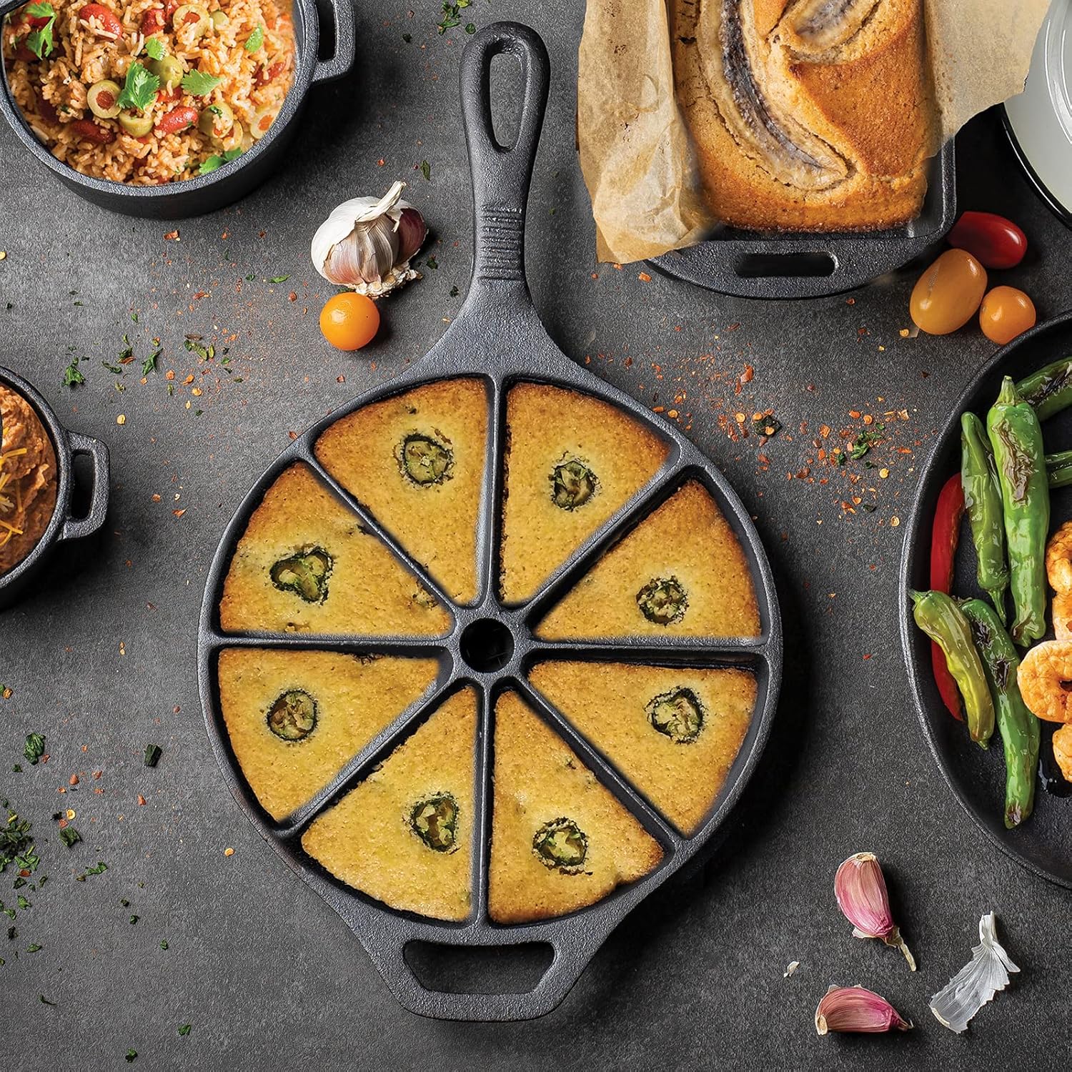 Round Cast Iron Corn Bread Skillet with Handle, 8.75" dia x 15.625" P757098