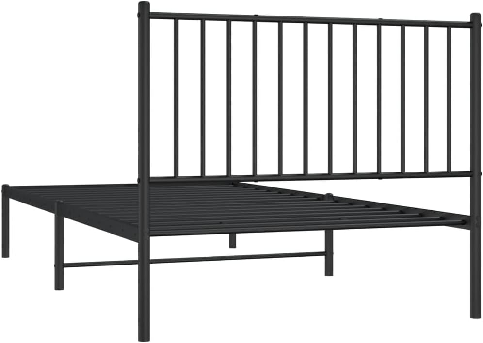 Black Metal Bed Frame with Headboard 39.4"x78.7" V531813