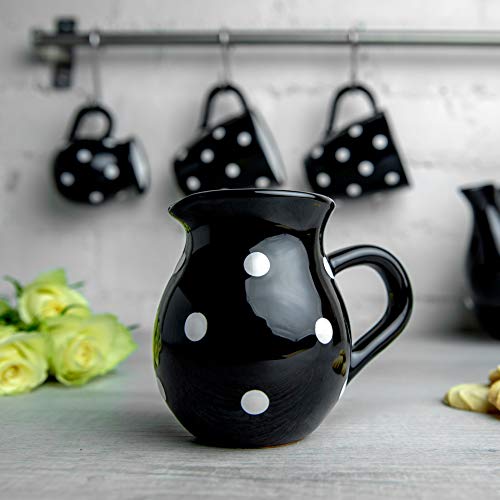 Black and White Polka Dot Large Ceramic 1.7l 60oz 4-6 Cup Teapot Milk Jug Sugar Bowl Set R30371
