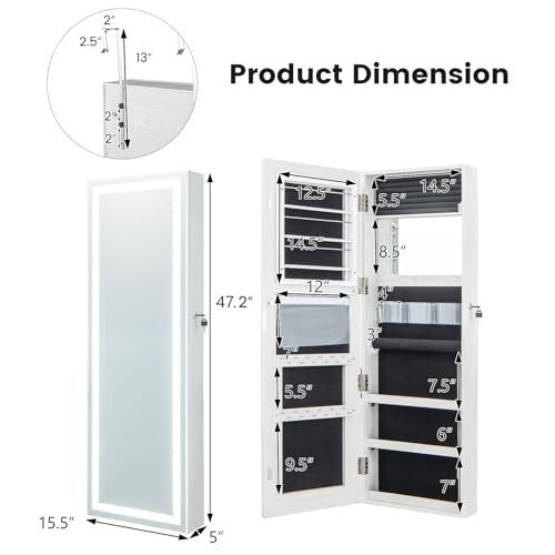 Black 47.2in Lockable Touch Screen Lighted Full Length Mirror Jewelry Cabinet H973