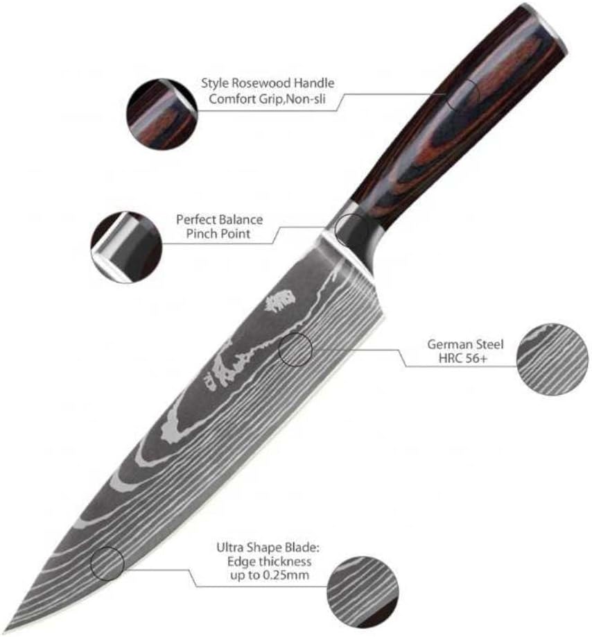 8 Piece Damascus Pattern High Carbon Stainless Steel Kitchen Knife Set G948300
