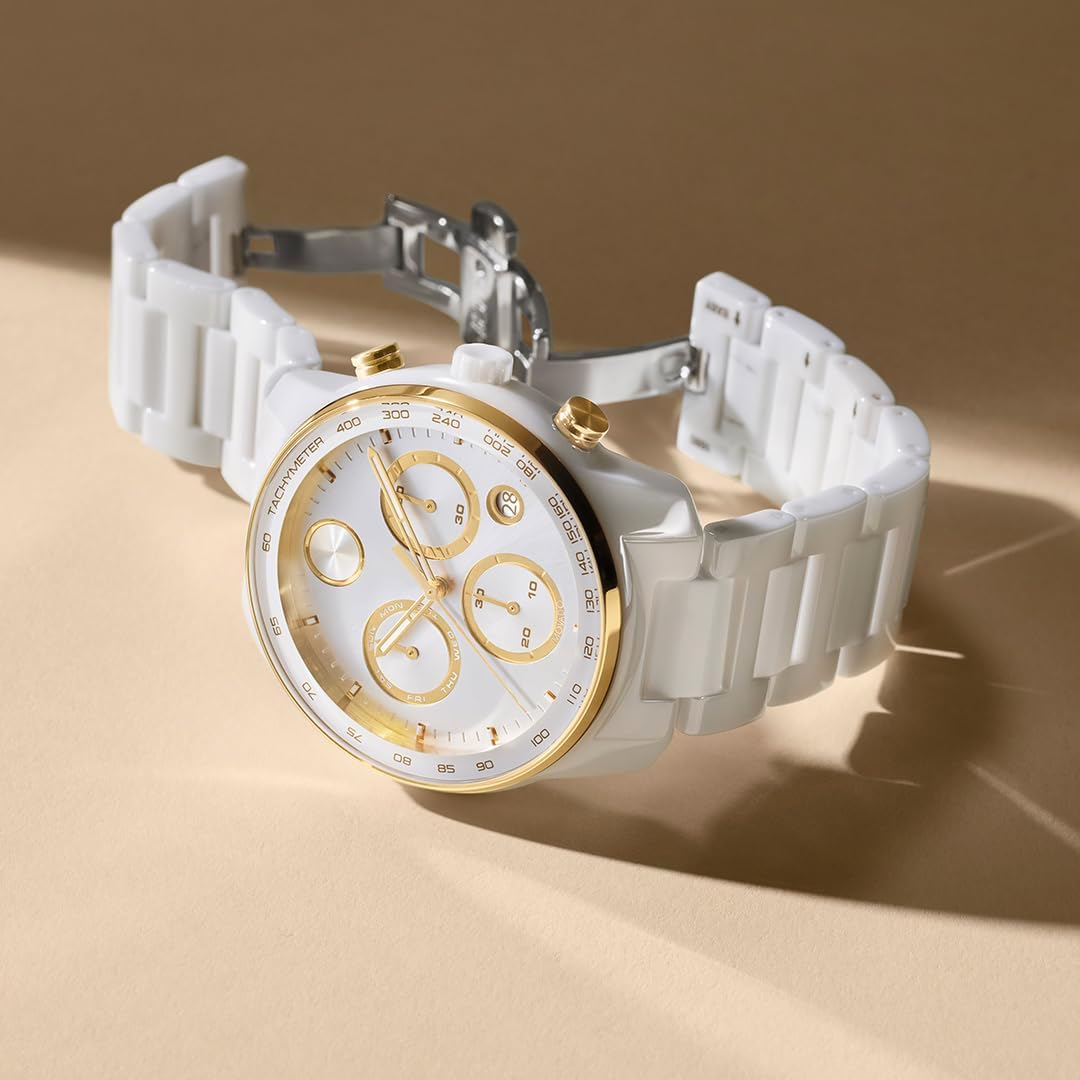 Swiss Quartz Chronograph Ceramic Link Bracelet Sport Watch 44mm C1735
