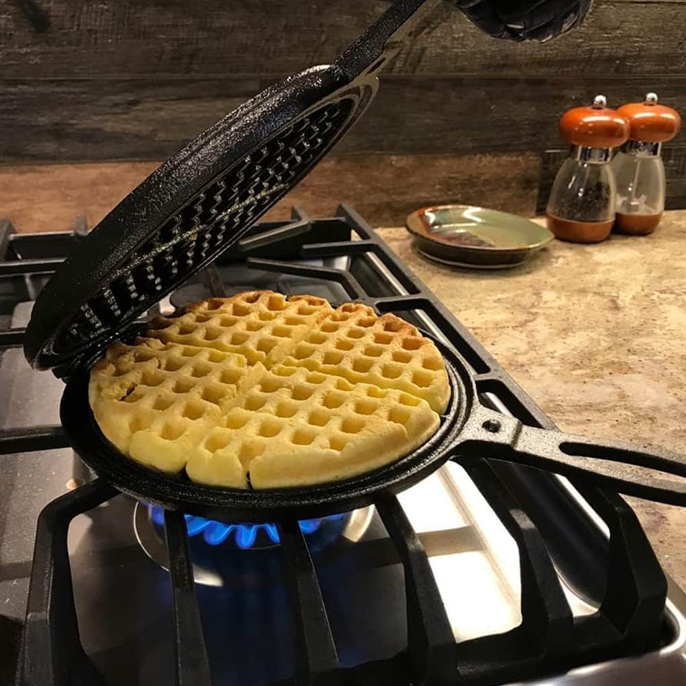 Cast Iron Waffle Maker, Two Piece Hinged Non-Electric Waffle Iron W9793
