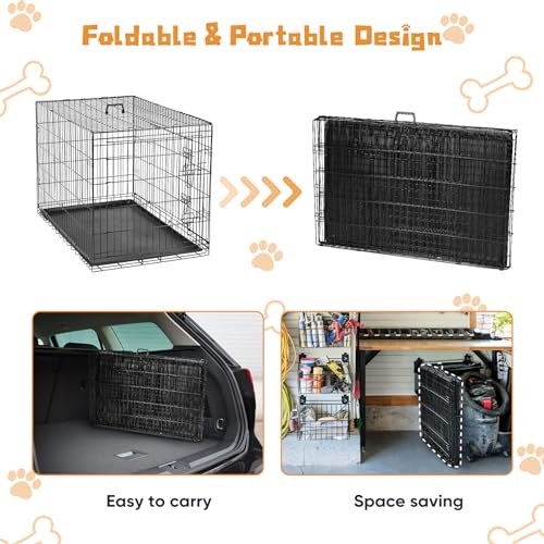 36 Inch Double Door Metal Dog Crate with Divider Panel and Plastic Leak-Proof Pan Tray L39563