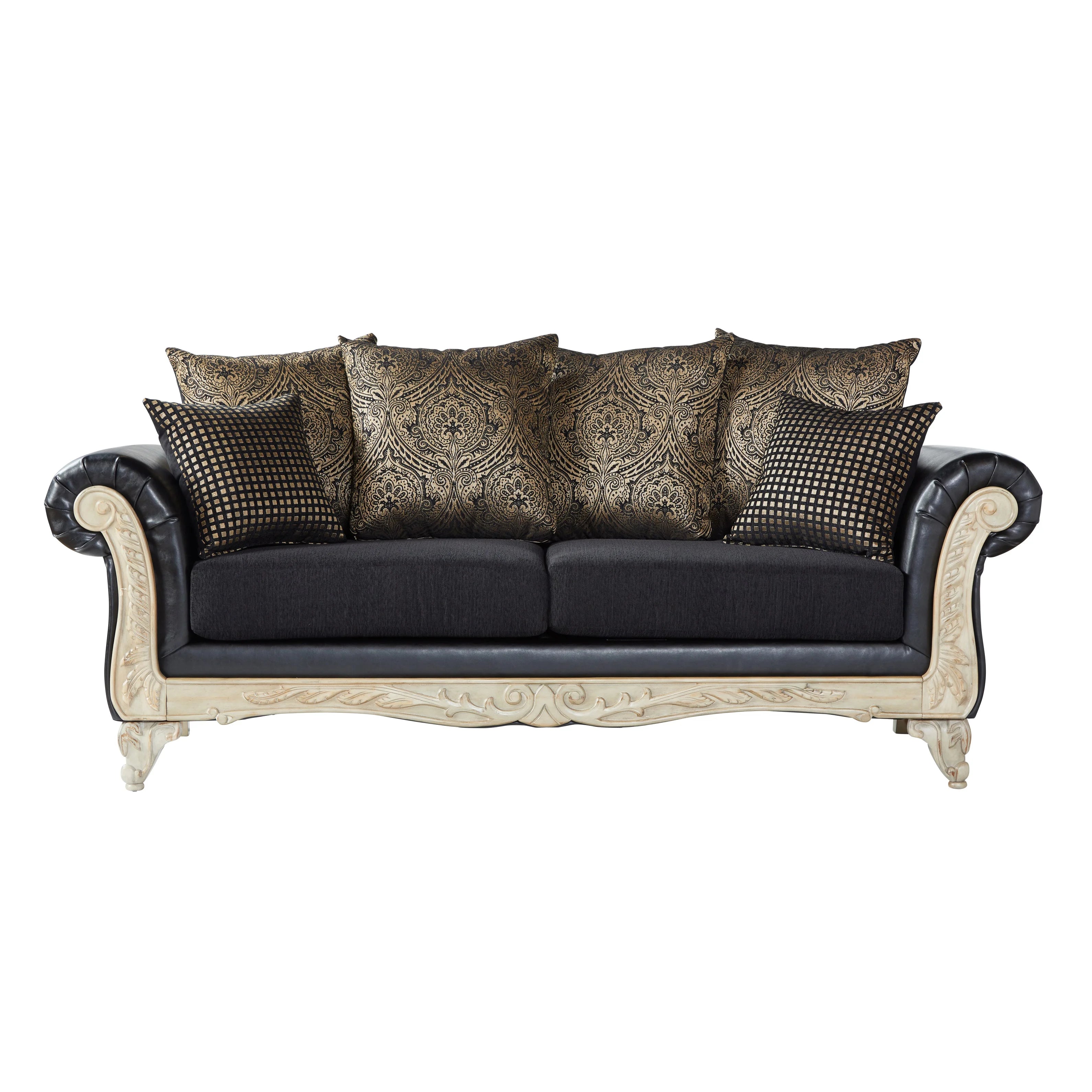 Wood Frame Faux Leather Sofa and Loveseat with 3-Piece Tables Set B853743