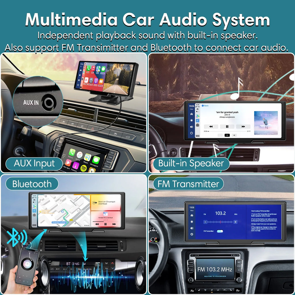 9.3" Portable Car Stereo with 2.5K Dash Cam and 64G SD Card Y2039