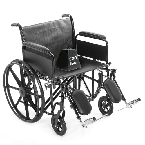 24 Inch Manual Bariatric Wheelchair Foldable Black Removable Full Length Arms Rest Swing Away Footrests 500LB Capacity Adjustable Standard and Hemi Height C5418