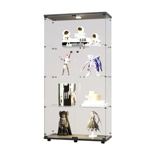 Black 4 Shelves Glass Display Cabinet with Light and Lock Z8177