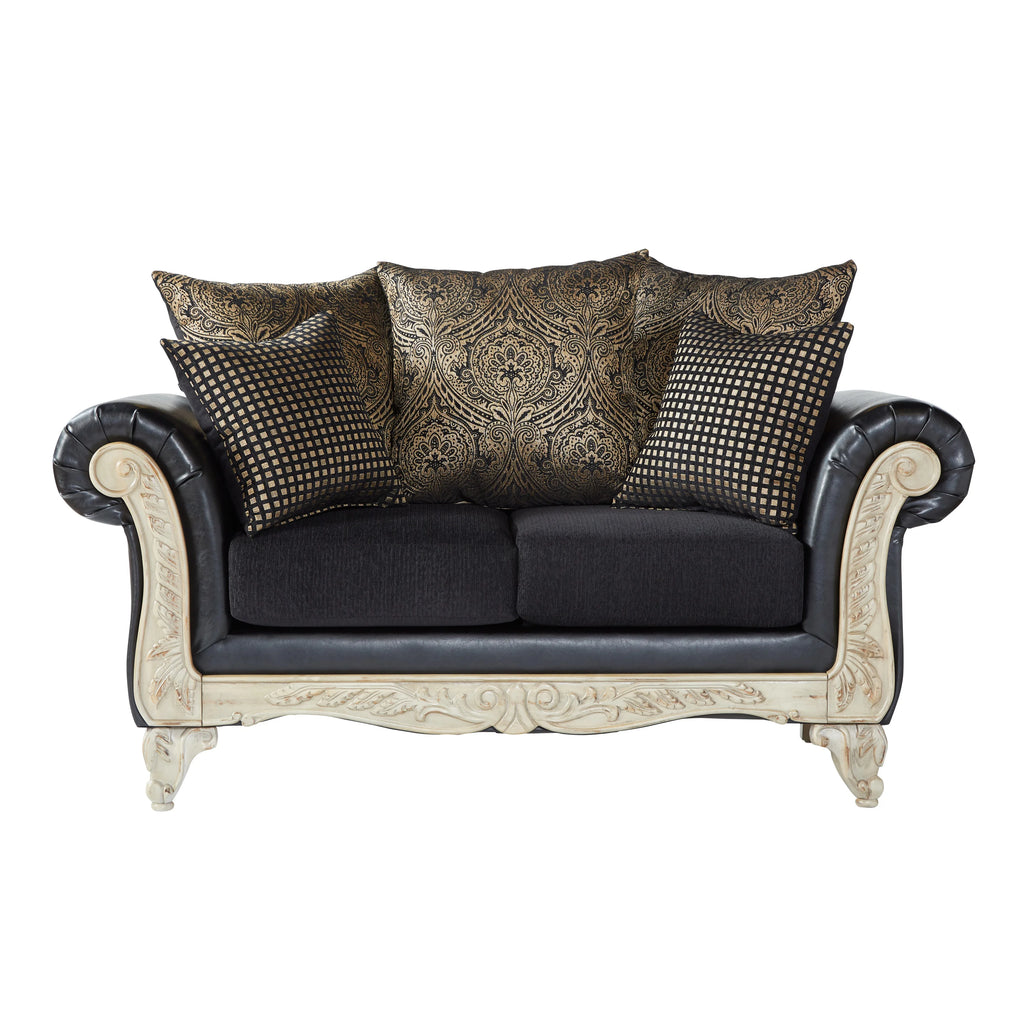Wood Frame Faux Leather Sofa and Loveseat with 3-Piece Tables Set B853743