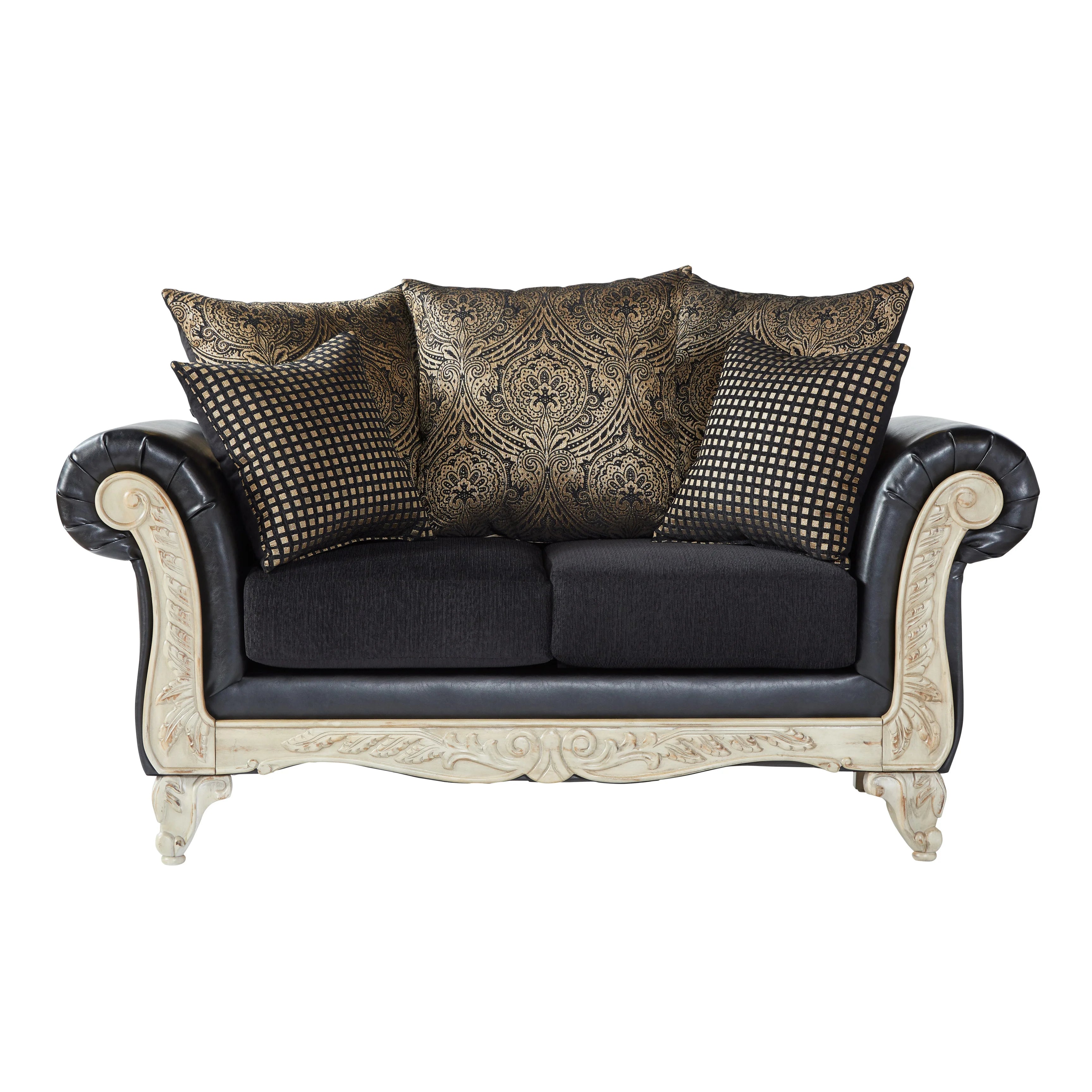 Wood Frame Faux Leather Sofa and Loveseat with 3-Piece Tables Set B853743