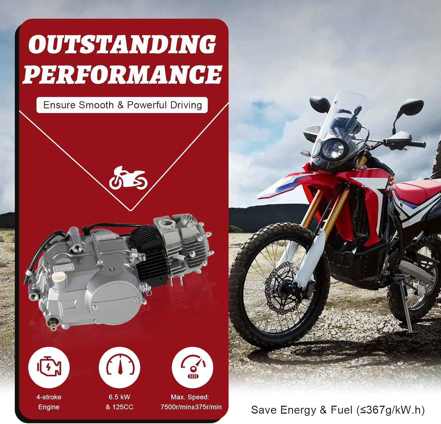 4-Stroke 125cc Manual Start Single Cylinder Manual Clutch Dirt Bike Engine Motor N620