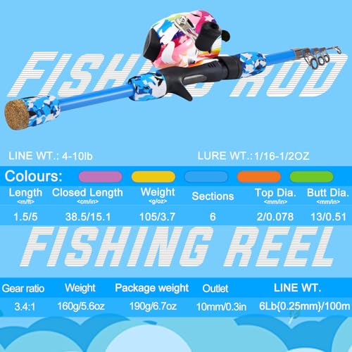 Light Weight Fishing Rod and Reel Combo with Spincast Reel Tackle Bag Lures G791