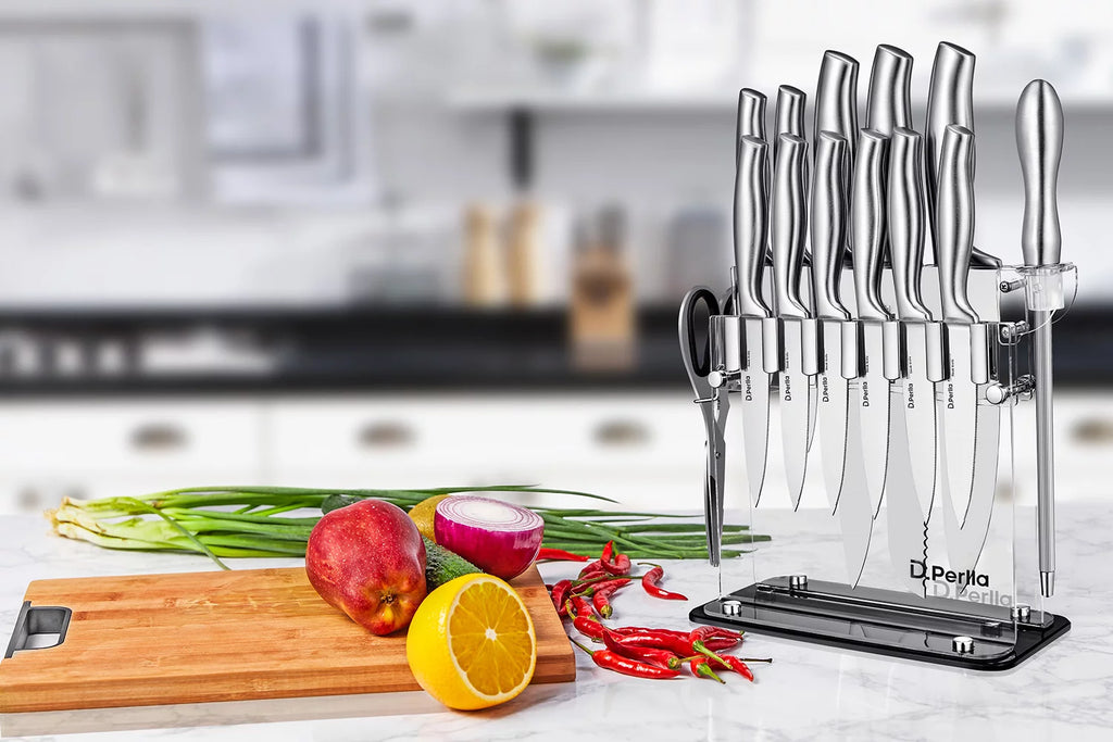 14 Piece High Carbon Stainless Steel Kitchen Knife Set with Acrylic Stand P588