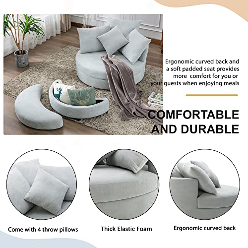 Oversized Beige Corduroy Swivel Accent Barrel Chair with Storage Ottoman and 4 Pillows Z728