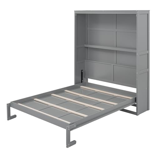 Gray Queen Murphy Bed Frame with Storage Shelves D543957
