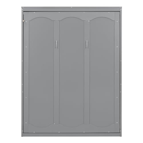 Gray Queen Murphy Bed Frame with Storage Shelves D543957