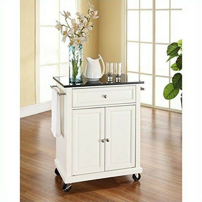 Solid Black Granite Top Portable Kitchen Cart Island P39123