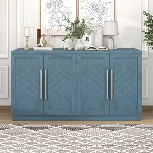 White 4 Door Sideboard Buffet Cabinet with Adjustable Shelves X744
