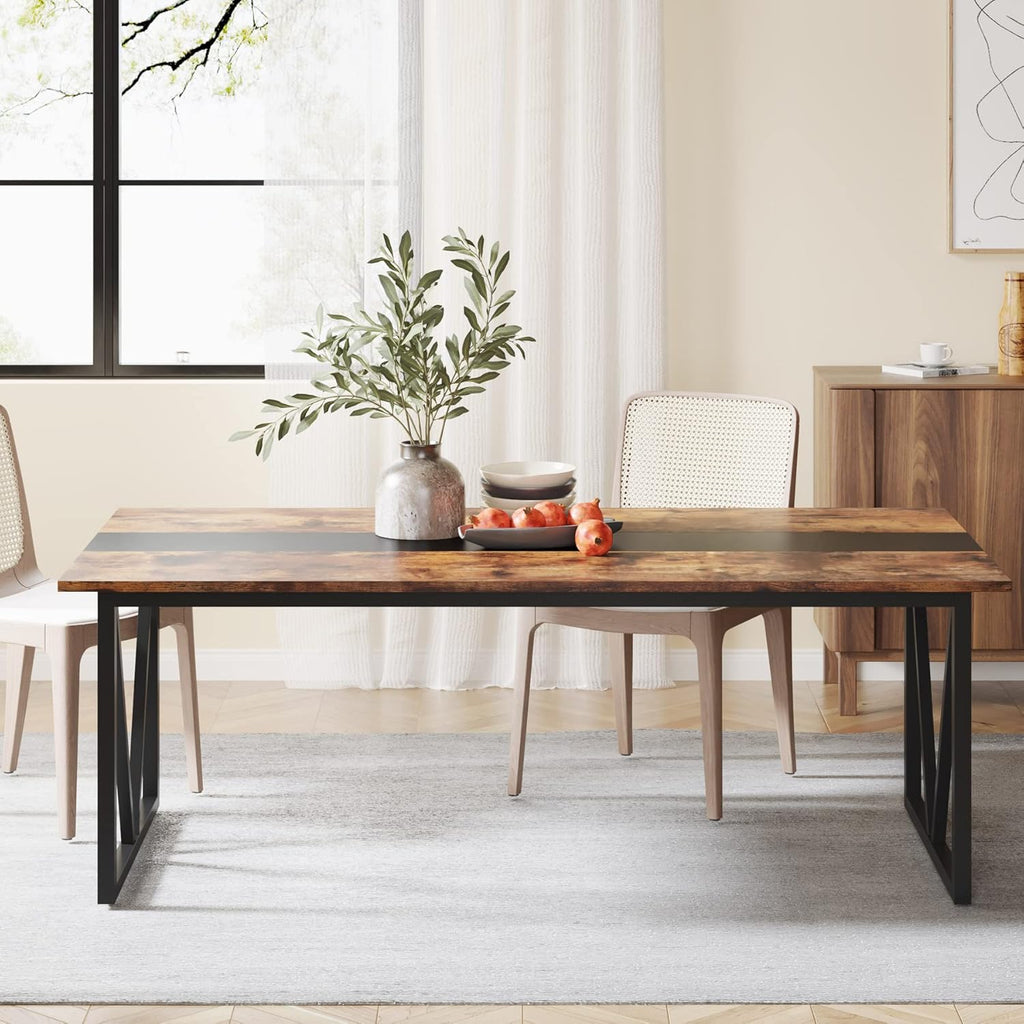 70.8-inch Rectangular Wood Dining Table with Metal Frame B66926