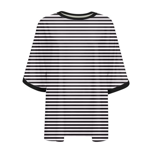 Womens Striped Oversized Short Sleeve Crewneck Tshirts E184