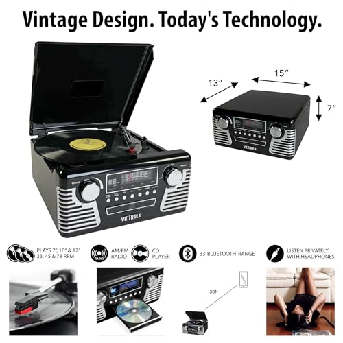 Black 3-Speed Turntable with CD Player, AM/FM Radio, Bluetooth P515544