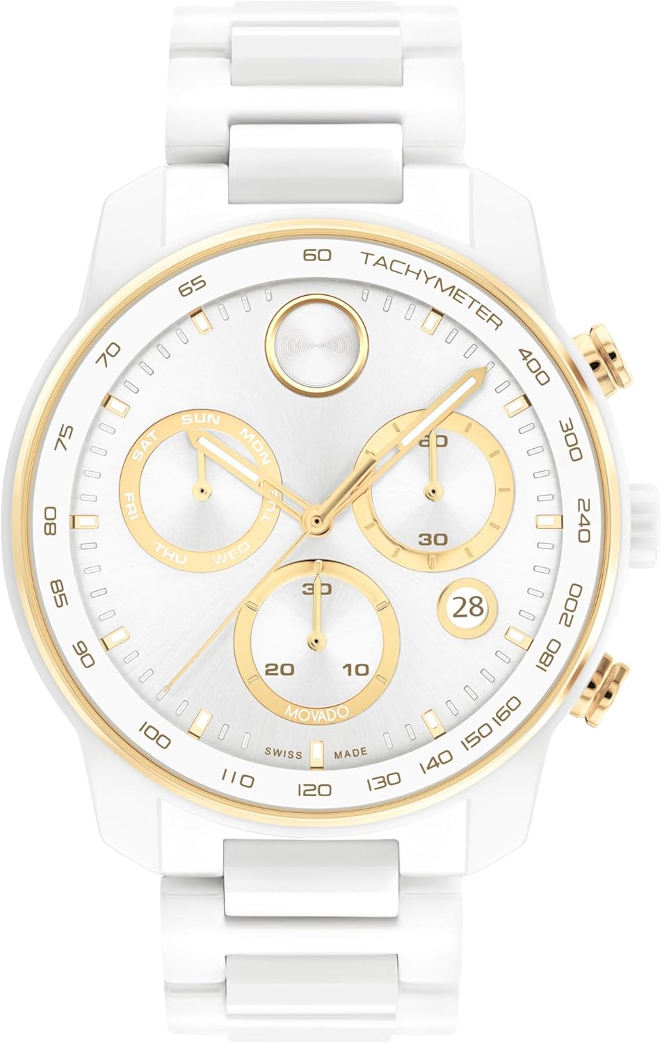 Swiss Quartz Chronograph Ceramic Link Bracelet Sport Watch 44mm C1735