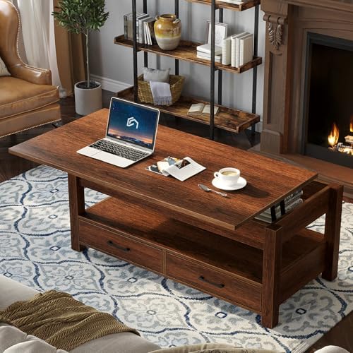 Lift Top Coffee Table with Drawers and Hidden Compartment G712