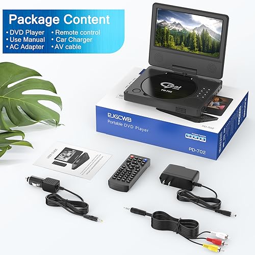 9.5" Portable DVD Player with 7.5" Swivel Display Screen, 5-Hour Built-in Rechargeable Battery, Black Z187199