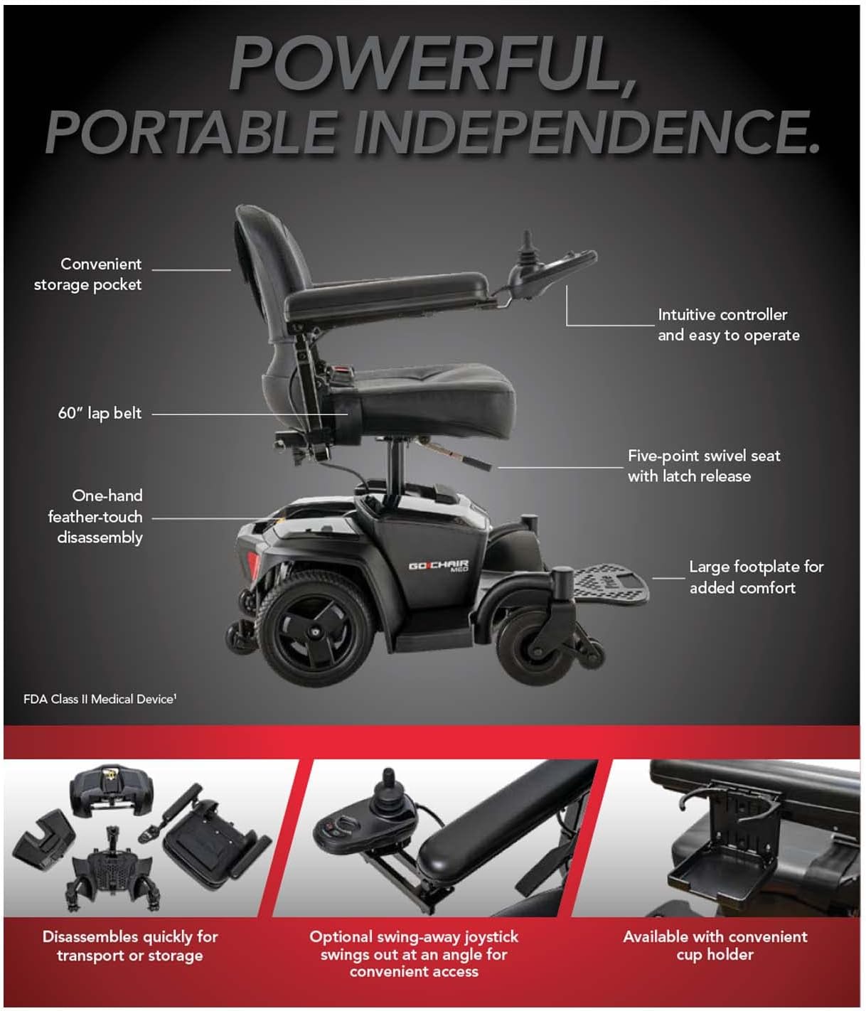 Power Chair, Rear Wheel Drive, Motorized Electric Wheelchair, 300 lbs. WC, 3.7 MPH, 8.6 Miles Range G167330