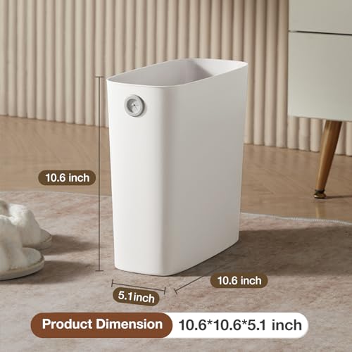 White 1.8 Gallon Slim Plastic Rectangular Trash Can with Trash Liner Holder Q268