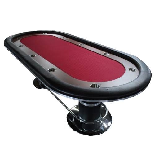 Oval Poker Table 96 x 43 inch Red Speed Cloth Stainless Pedestal Base O786271
