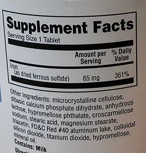 325 mg Ferrous Sulfate Enteric-Coated Dietary Supplement, 1000 Count U72781
