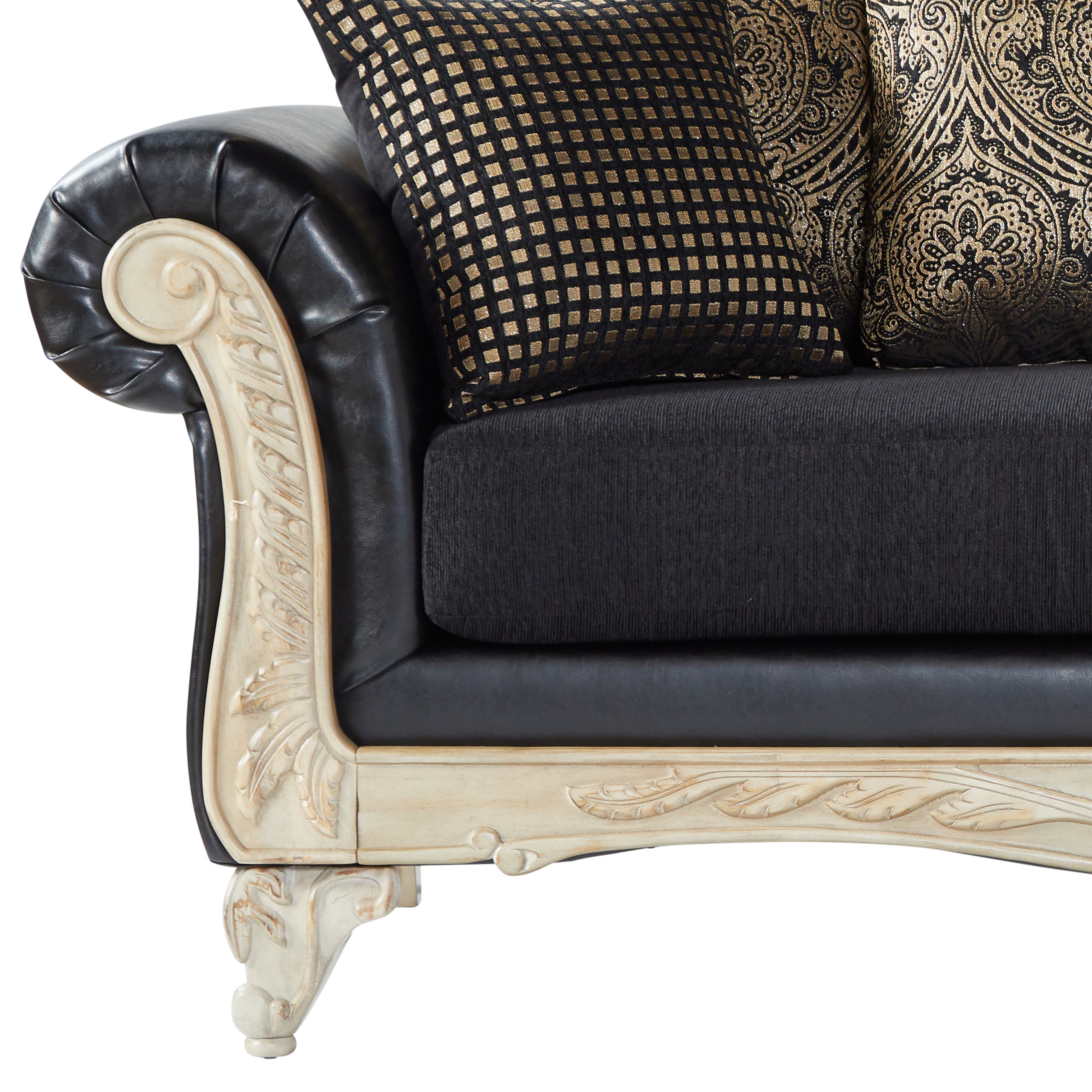 Wood Frame Faux Leather Sofa and Loveseat with 3-Piece Tables Set B853743