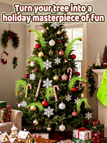 8Pcs Lime Green Fluffy Curly Christmas Tree Picks Decorations with Red Ball T6346