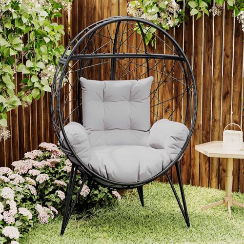Black Wicker Egg Chair with Stand Cushion R880867