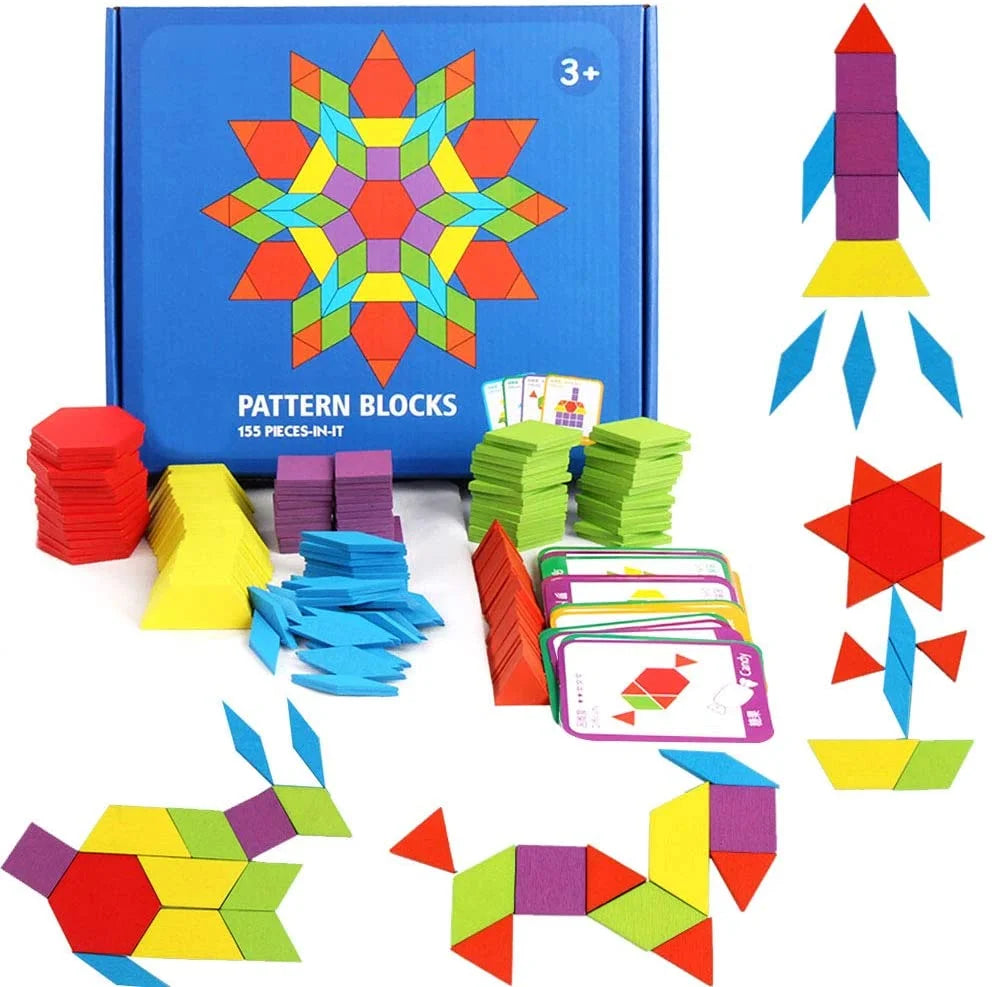 155 Pcs Wooden Geometric Shape Puzzle E68468
