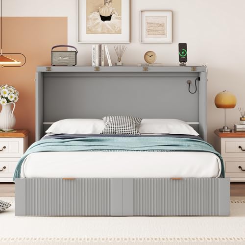 Gray Wood Murphy Bed with Storage Drawers N1485