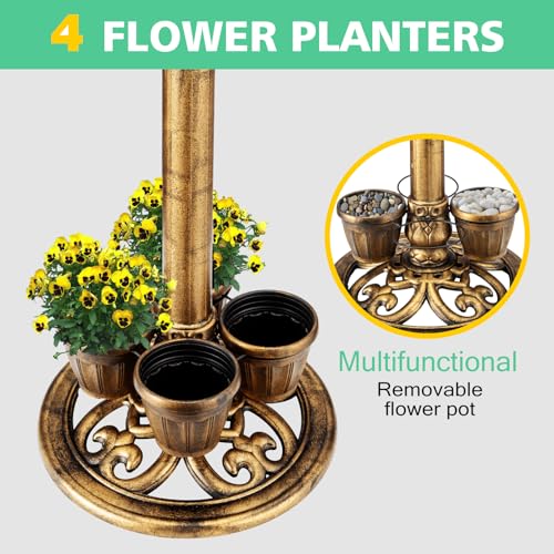 Bronze 28in Polyresin Bird Bath with 4 Removable Flower Planters H4010