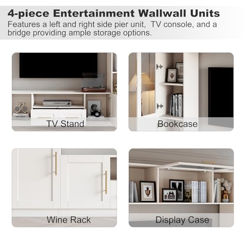 White TV Stand with Glass Doors & Shelves D87077