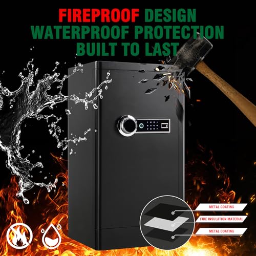 7.2 Cu ft Biometric Home Safe Fireproof Waterproof Anti-Theft Touch Screen Fingerprint Safe Box With Hidden Compartment Separate Lock Box Led Light T859184
