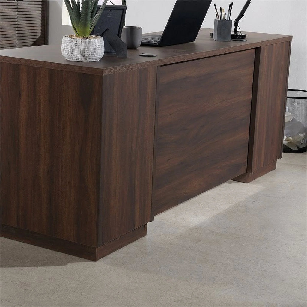 72" Wooden Computer Credenza Desk in Spiced Mahogany V43757