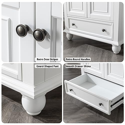 30" Bathroom Vanity Sink Combo with Painted Solid Wood Construction, Undermount Ceramic Sink with Matte Black Faucet & Drain, Pure White X237371