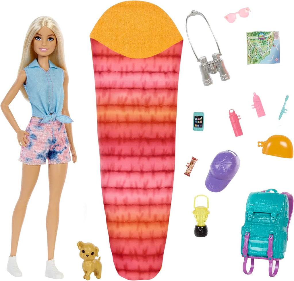 Barbie Doll and Accessories, Camping Doll with Pet Puppy and 10+ Accessories Camping Playset + Chelsea Doll (6 in, Blonde), Pet Owl, Sleeping Bag, Binocu U566465