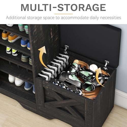 Dark Rustic Oak 5-Tier Shoe Cabinet with Sliding Door K6438