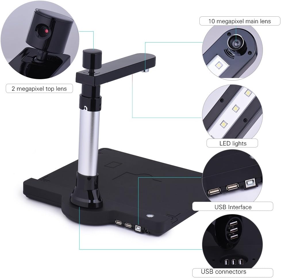 Adjustable Dual Lens Document Scanner with OCR Function LED Light X92391