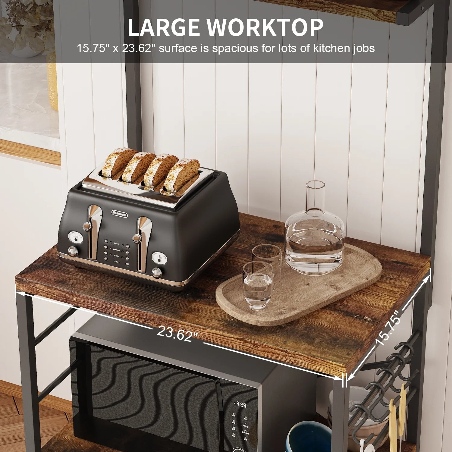 Rustic Brown Kitchen Baker's Rack Storage Shelf Microwave Cart Oven Stand Coffee Bar R631