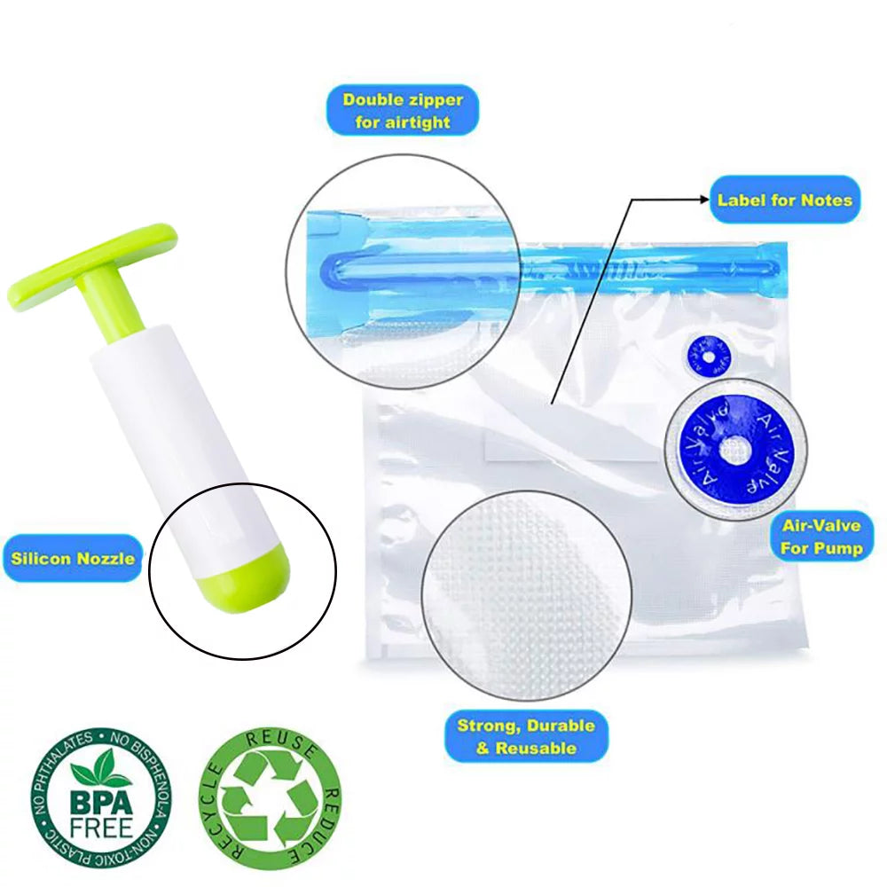 15 Pcs Reusable Vacuum Sealer Food Storage Bags P86725